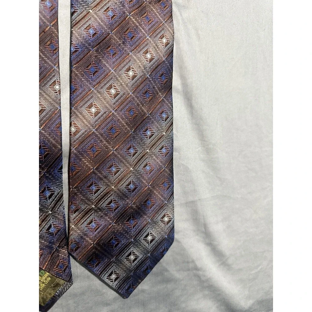 Polifroni Milano Brown/Blue Diamond Metallic Silk Neck Tie‎